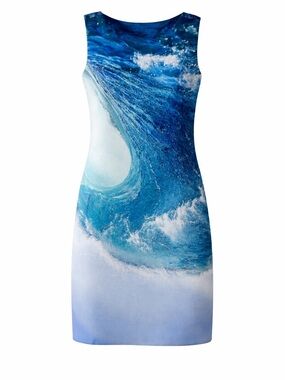 THEIA Ocean Wave Print Shift Dress Coastal Statement Size 6
